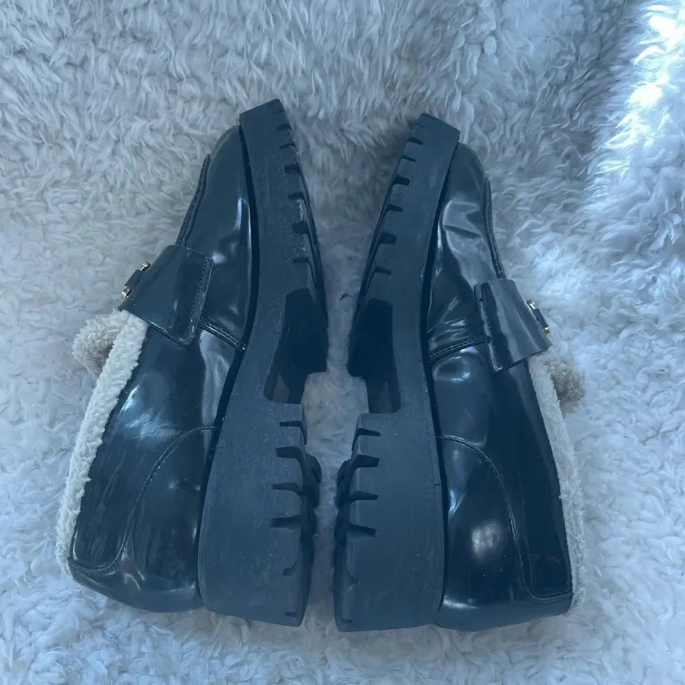 Steve Madden synthetic black Patent Chunky lug loafers bit buckle accent SZ11M